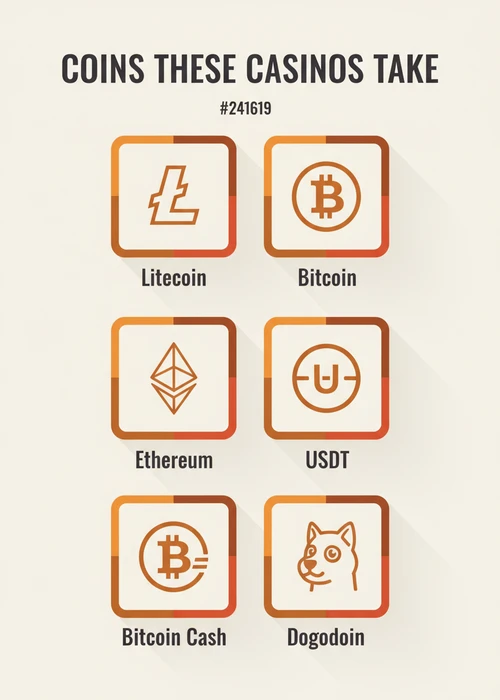 Abstract digital currency symbols representing Litecoin and other cryptocurrencies with casino elements in the background.